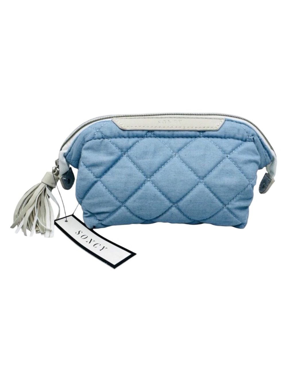Soncy Blue Quilted Cosmetics / Make-Up Bag - 7” x 6” x 4”